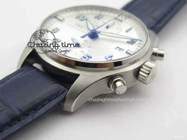 MIROTIME 1225 Pilot Chrono SS IW387809 ZF 1:1 Best Edition Silver Dial Blue Numbers On Blue Leather Strap A Lightweight 7263